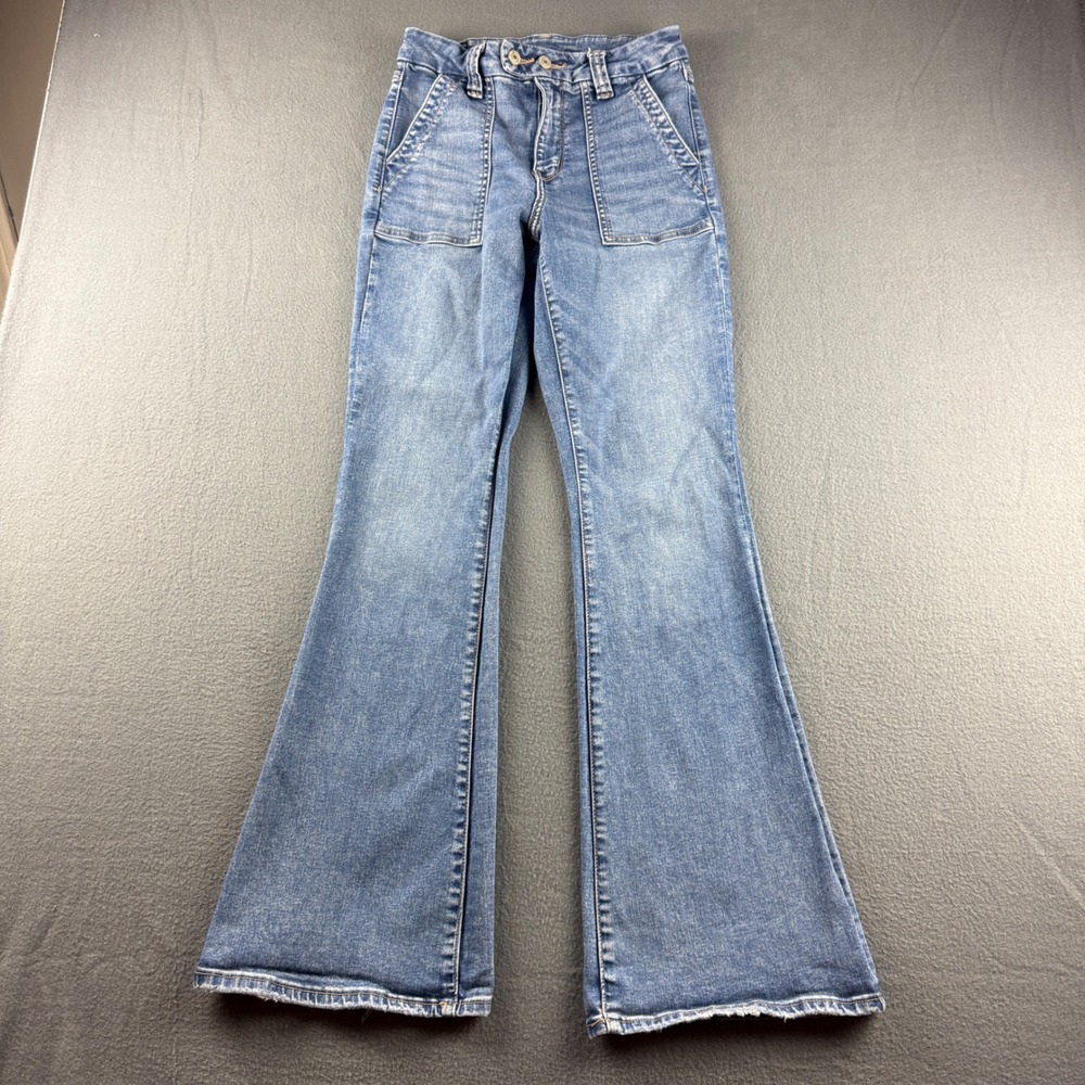 American Eagle Flare Jeans Women's 6 Blue Curvy Super High Rise Stretch Cowgirl